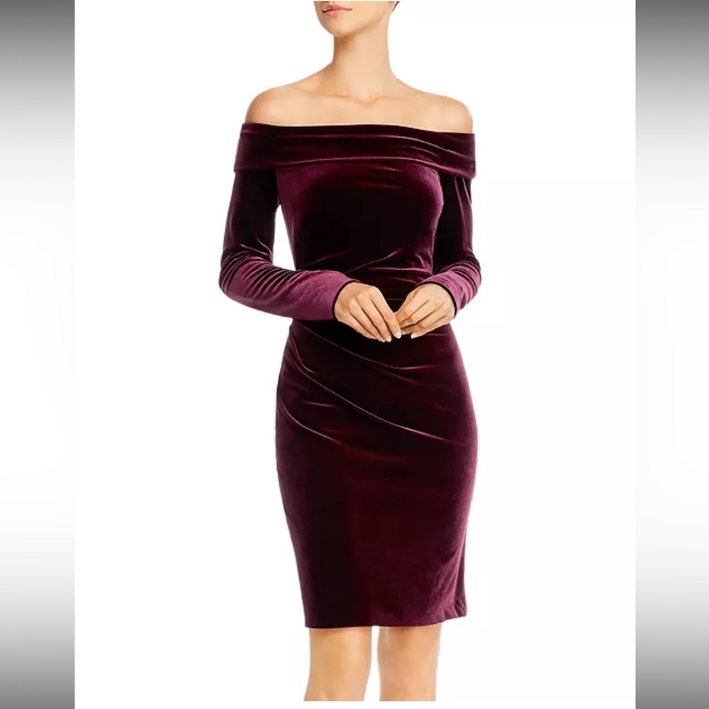 Eliza J Off-Shoulder Velvet Dress Burgundy Long Sleeve Fitted Size 8